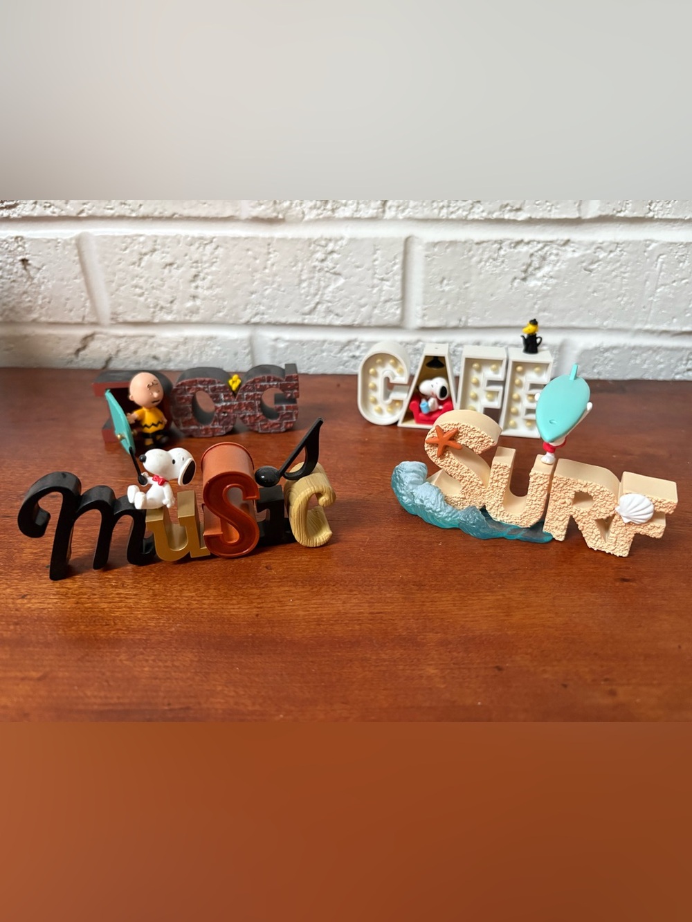 Re-Ment Peanuts Snoopy Collection of Words Figurines -DOG, CAFE, MUSIC, SURF